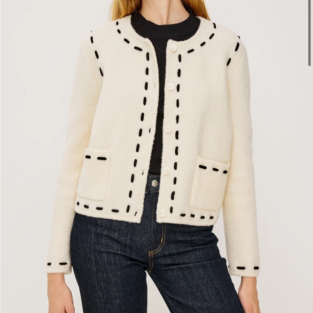 Rails Juliette Ivory Cardigan Sweater Wool Blend Patch Pockets Crop Sz S